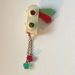 Vintage Traffic Light Articulated Celluloid Brooch Pin